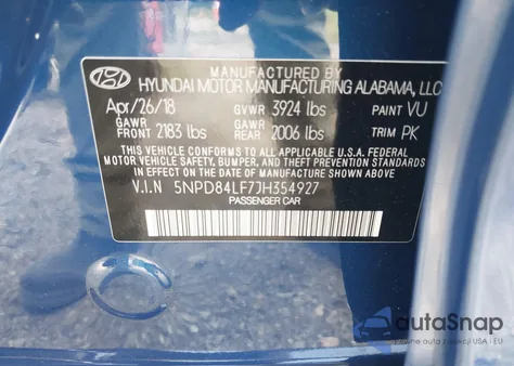 2018 Hyundai Elantra Limited из США, поврежденный, VIN 5NPD84LF7JH354927